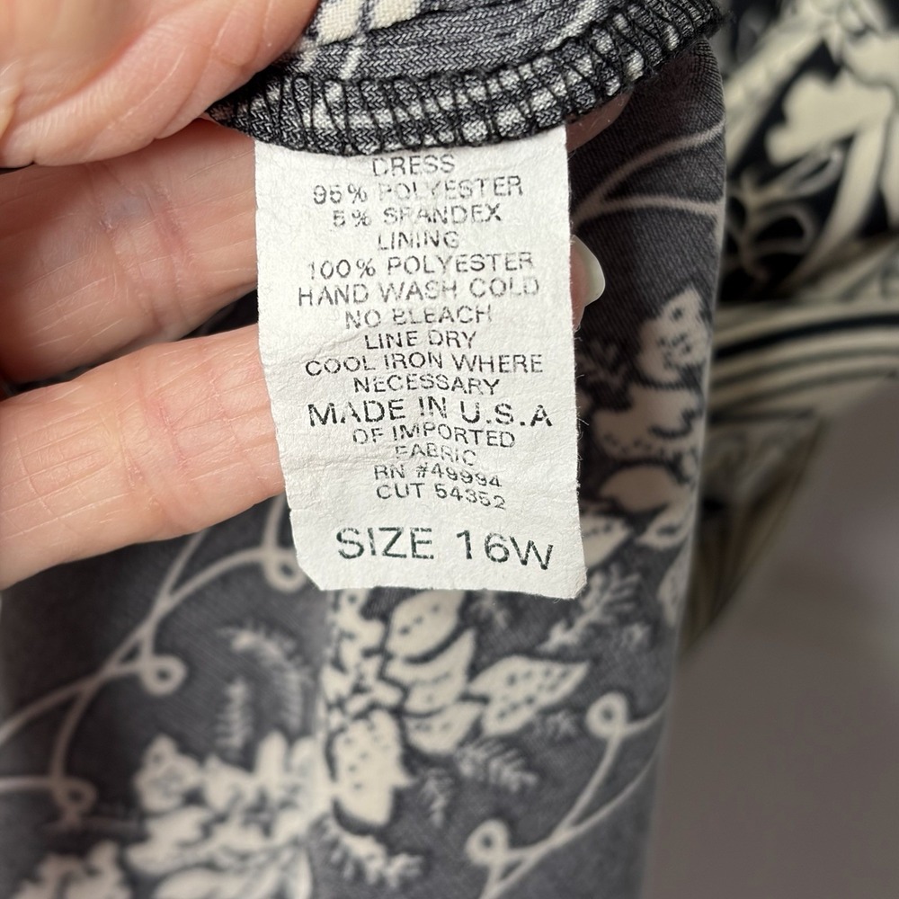 R&M Richards‎ Dress Womens 16W Paisley Polka Dot Empire Waist Sleeveless Black - Picture 6 of 7